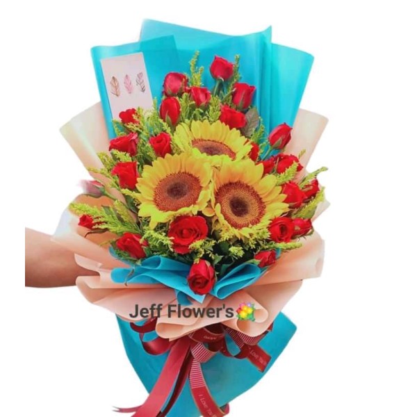 ROSES WITH SUNFLOWER BQT3